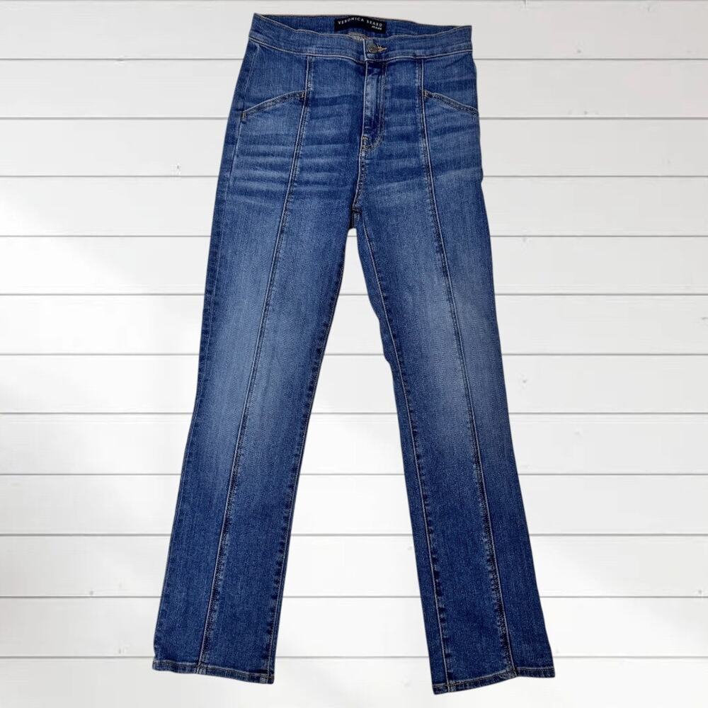 Veronica Beard Carly Kick Flare High Rise Pintuck Jeans PUTNAM Wash Blue 27 / 4